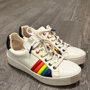 MICHAEL Michael Kors White Sneakers with Rainbow Stripes